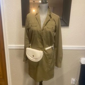 LOFT Army Green Long Sleeve Dress